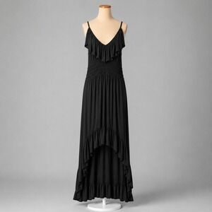 Y2K Express Ruffle Hi Lo Maxi Dress Size XS Black Whimsigoth Beach Vacation